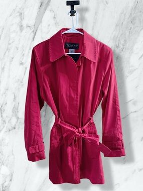 Women's Red Trench Coat with Self-Tie Waist